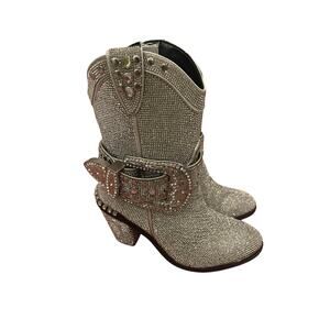 Dolls Kill Club Exx Silver Rhinestone Sheriff Shine Cowboy Boots 7